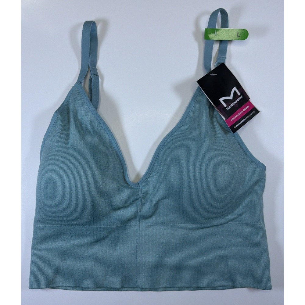 MAIDENFORM Pure Comfort Seamless Longline Light Blue Wireless Bra Womens Large